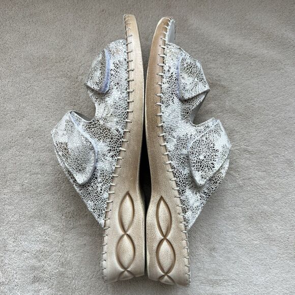 David Tate White w/ Crackle Bronze Leather Wedge Heel Slide Sandals Women 10 N - Picture 4 of 16